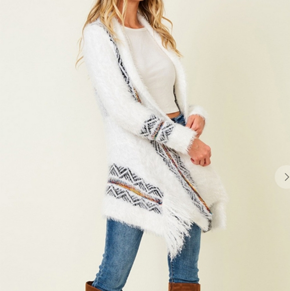 ♥️LAST ONE🎁 LARGE AVAILABLE ♥️TRENDY white long open cardigan - Picture 3 of 11